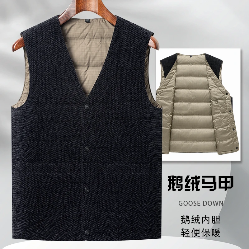 

Настоящий 90% жилет на гусином пуху, мужской жилет на зиму 2025 года, однобортный термокардиган, жилет, мужской теплый жилет без рукавов на гусином пуху
