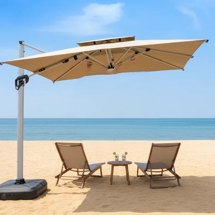 Custom Outdoor Aluminum Patio Garden Umbrellas Cantilever Square Solar Led Courtyard Parasols Large Roman Umbrella