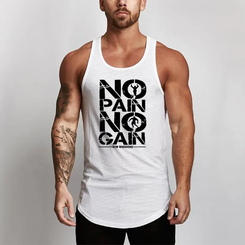 Summer Fitness Muscle Workout Singlets Gym Bodybuilding Mesh Quick Dry Tank Tops Mens Casual Sport Sleeveless Slim Fit T-Shirts