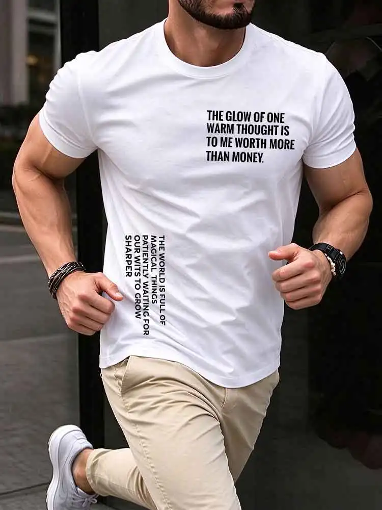 Men's Short Sleeve Crew Neck T-shirt Inspirational Quote Letter Print Casual Tees Summer Breathable Daily Tops For Men