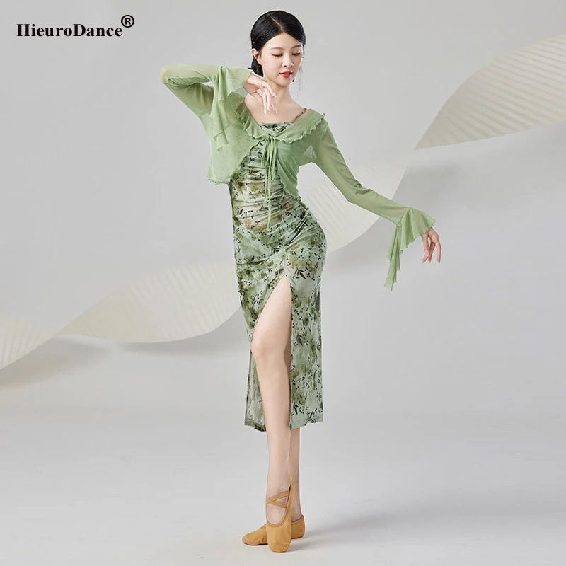 Tradycyjny chiński kostium taneczny Vintage Mesh Qipao Cheongsam Dress Stage Performance Practice Ancient Folk Dance Dress