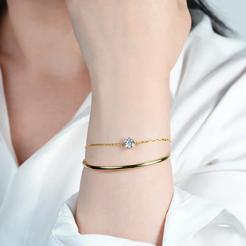 BXINY 1CT Moissanite Bangle Bracelet 100%S925 Silver Solitaire Lab Diamond Cuff Hand Chain for Women Party Gift Fine Jewelry GRA