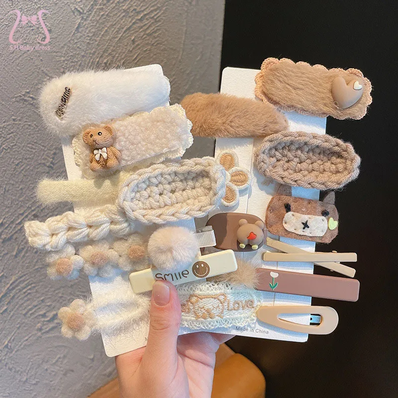 10Pcs/Set Autumn Winter Girls Plush Hairpin Broken Hair Bangs Accessories Baby Korean Children's Headwear Clips Wholesale