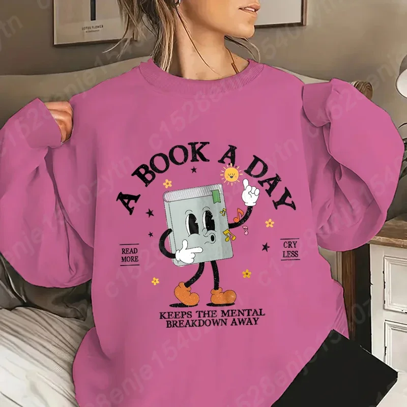 A Book A Day Letter Print Sweatshirts Fashion Women Oversized Sweatshirt Casual Long Sleeves Pullovers For Fall & Winter