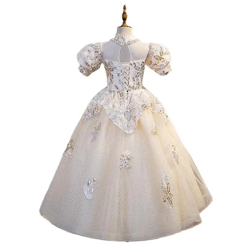 Robes à fleurs en cristal et perles pour filles, en Tulle, longueur au sol, robe de princesse pour spectacle, fête d'anniversaire, pour adolescentes, 2022