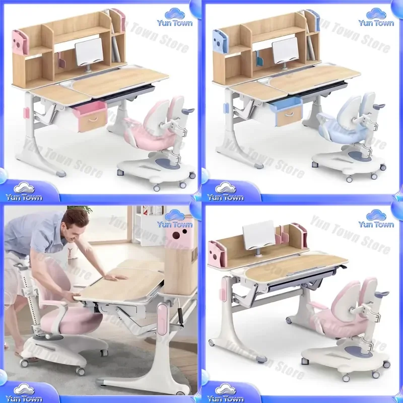 Multi-Functional Adjustable Height Study Desk and Chair Set for Primary Secondary Students Kids Solid Wood Writing Desk for