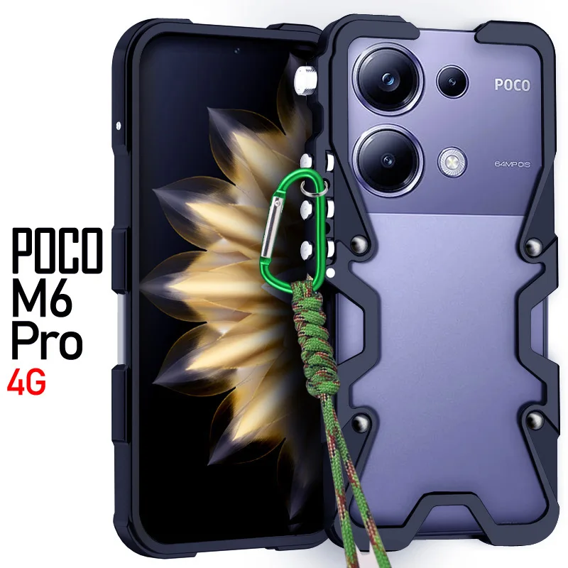 Luxury aluminum alloy hollow heat dissipation Back Cover For Xiaomi Poco M6 Pro Military shockproof Case For Xiaomi Poco M6 Pro