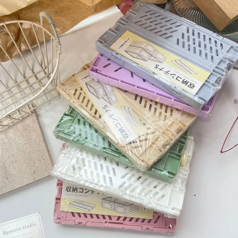 Ins Style Foldable Plastic Storage Basket, Fashion Desktop Organizer for Student Stationery & Desk Accessories Storage
