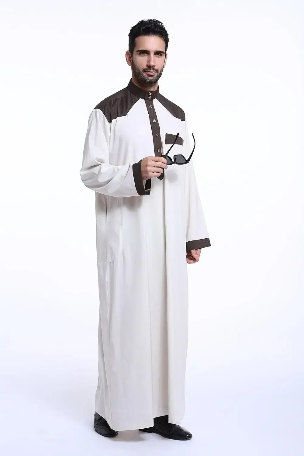 Abbigliamento islamico musulmano Uomo Jubba Thobe Abito lungo Musulman saudita Ramadan Wear Abaya Caftano Jalabiya Dubai Abito arabo tradizionale