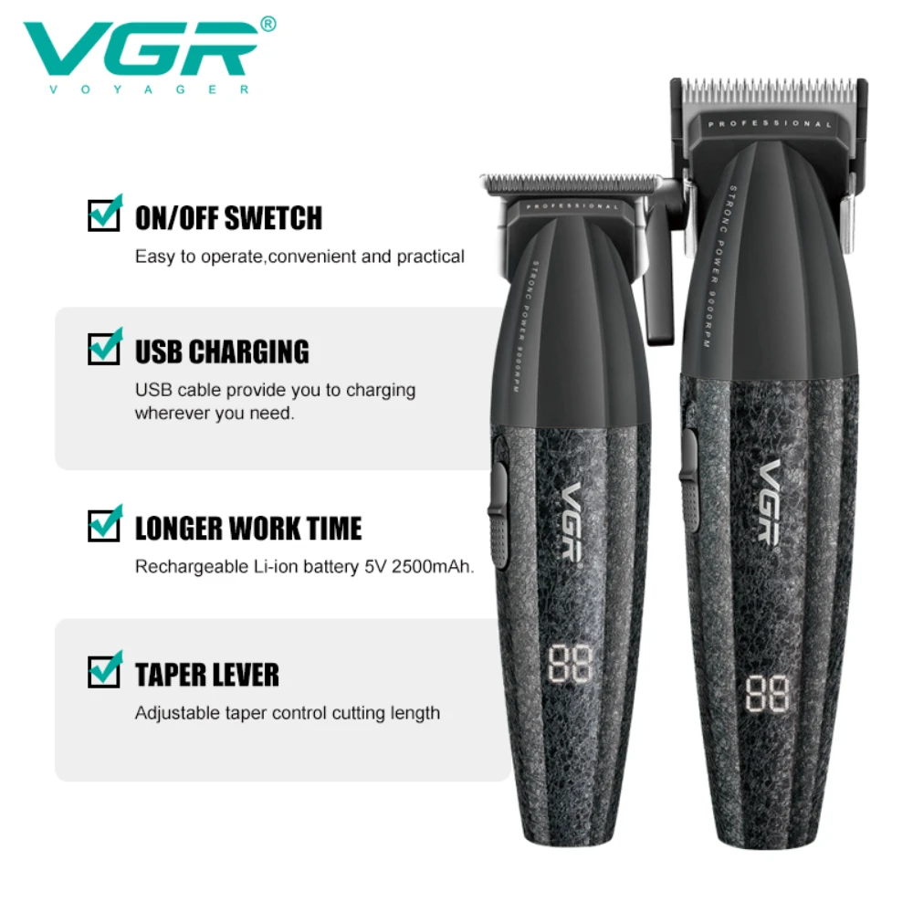 VGR Hair Trimmer Professional Electric Hair Clipper Barber Hair Cutting Machine 9000 RPM Haircut Metal Trimmer for Men V-640