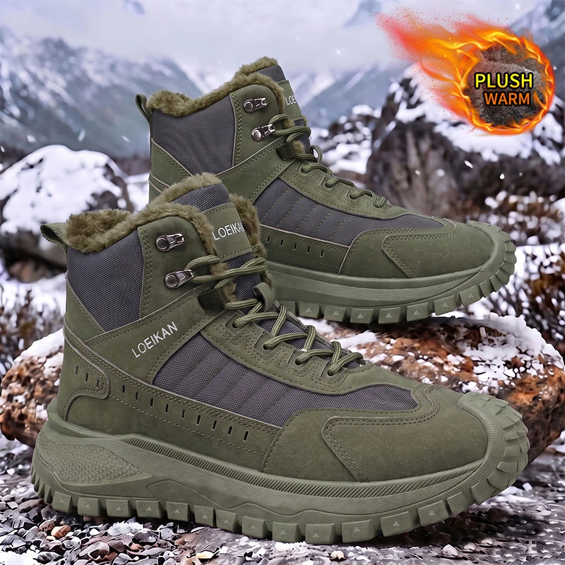 LOEIKAN Herren High-Top-Arbeitsstiefel mit drehbarer Schnalle, breiter Zehenbox, Freizeitschuhe, modische Jagd- und Trekkingschuhe für den täglichen Gebrauch – Detail 5