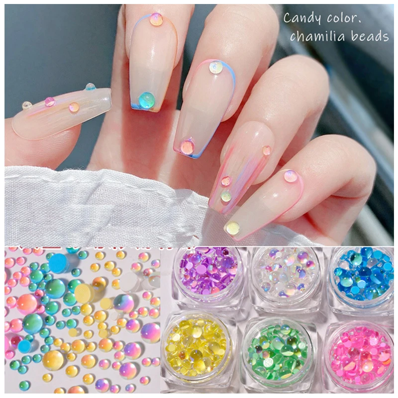 Nail Art Decoration Aurora Color Acrylic Candy Mix Sizes Flat Back Beads Shapes For Nail Tips Beauty