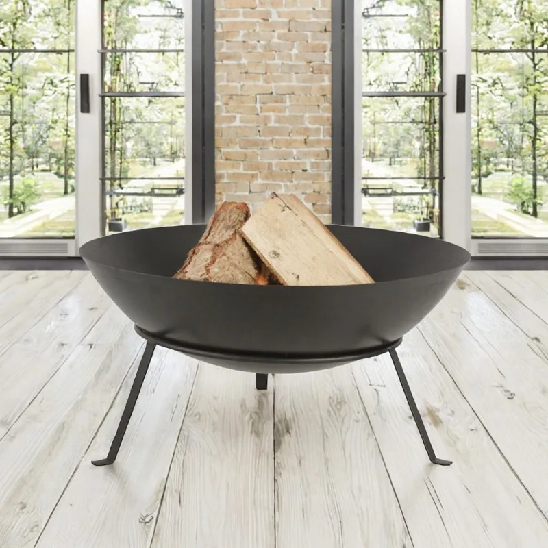Cast Iron Fire Pit Bowl Outdoor 22 Inch Fireplace Wood Burning Patio Backyard Round Portable Sturdy Stand Poker Powder Coated