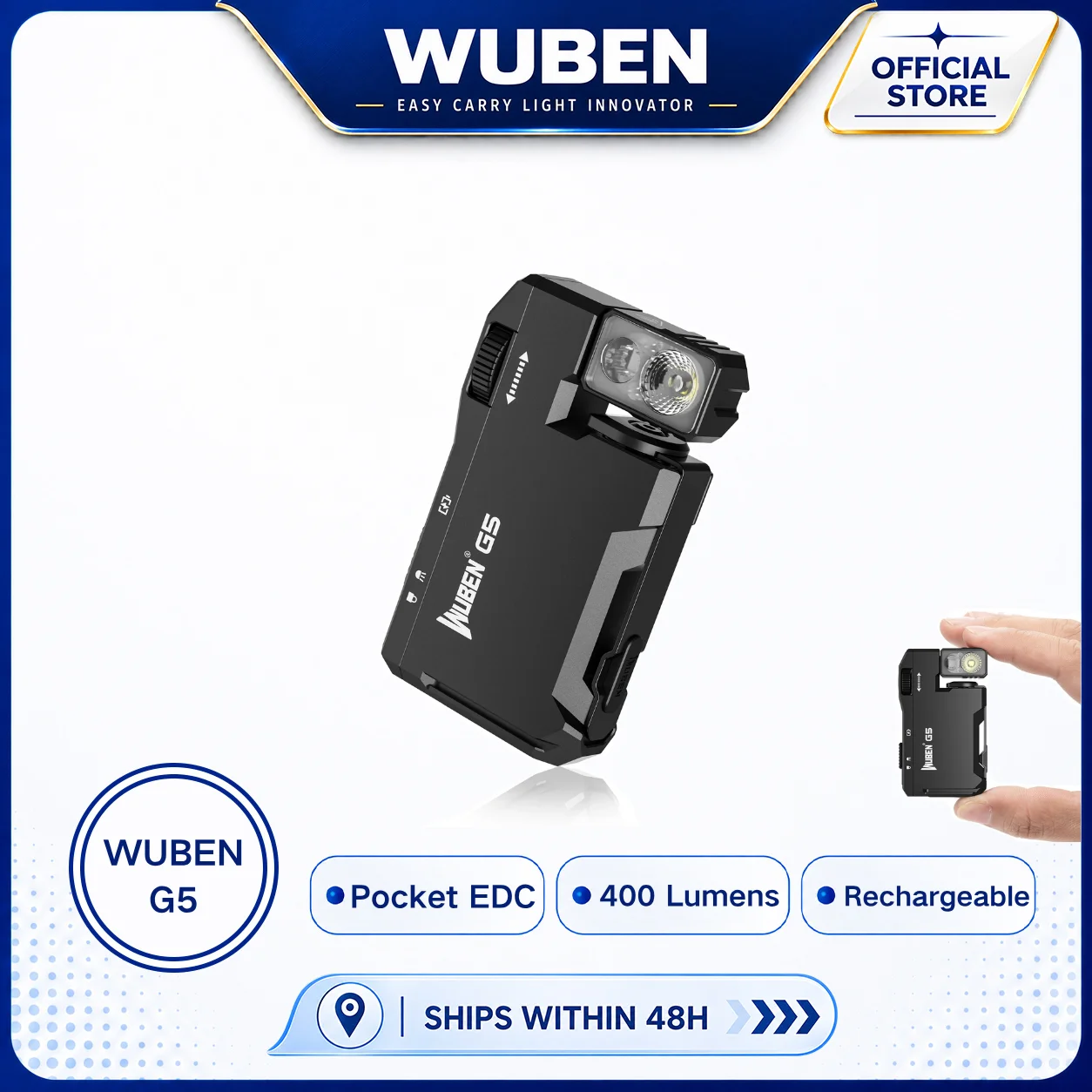 WUBEN G5 EDC Taschenlampe 400 Lumen mit RGB-Licht, wiederaufladbar, magnetischer Schlüsselanhänger, freihändig für Camping, Autoreparatur, Heimgebrauch