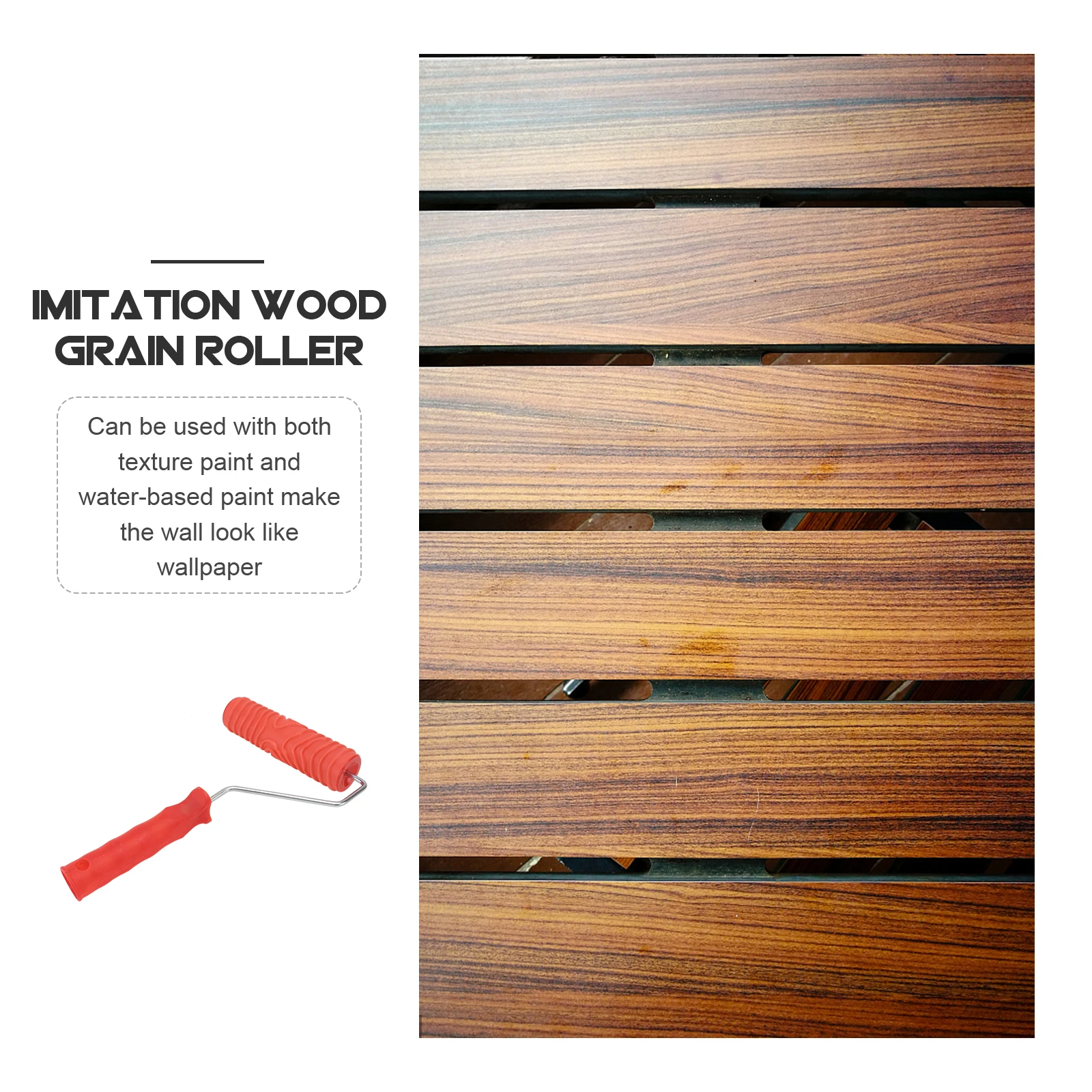 

7 Inch Red Handle 15x3cm Roller Cover 17.5x5cm Wall Decoration Wood Grain Pattern Rubber Roller Plastic for Texture