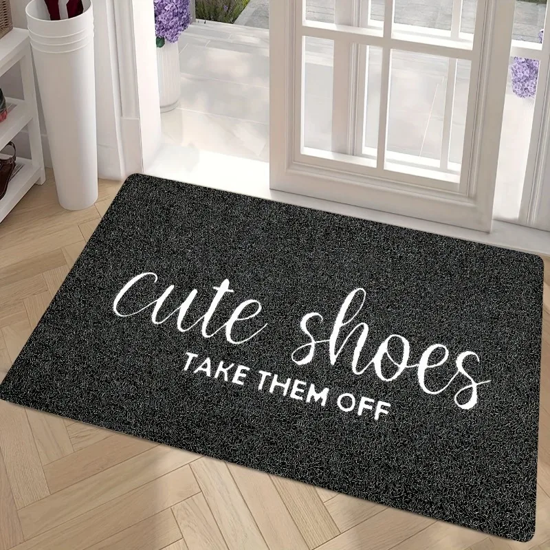 Welcome Pad for Taking Off Shoes - Black Sparkling Texture Door Mat, White Cursive Script, Indoor/Outdoor Entrance Decoration, Flannel Floor Mat Suitable for Home or Business, Pet Friendly | Cute Insole | Machine Washable Pad
