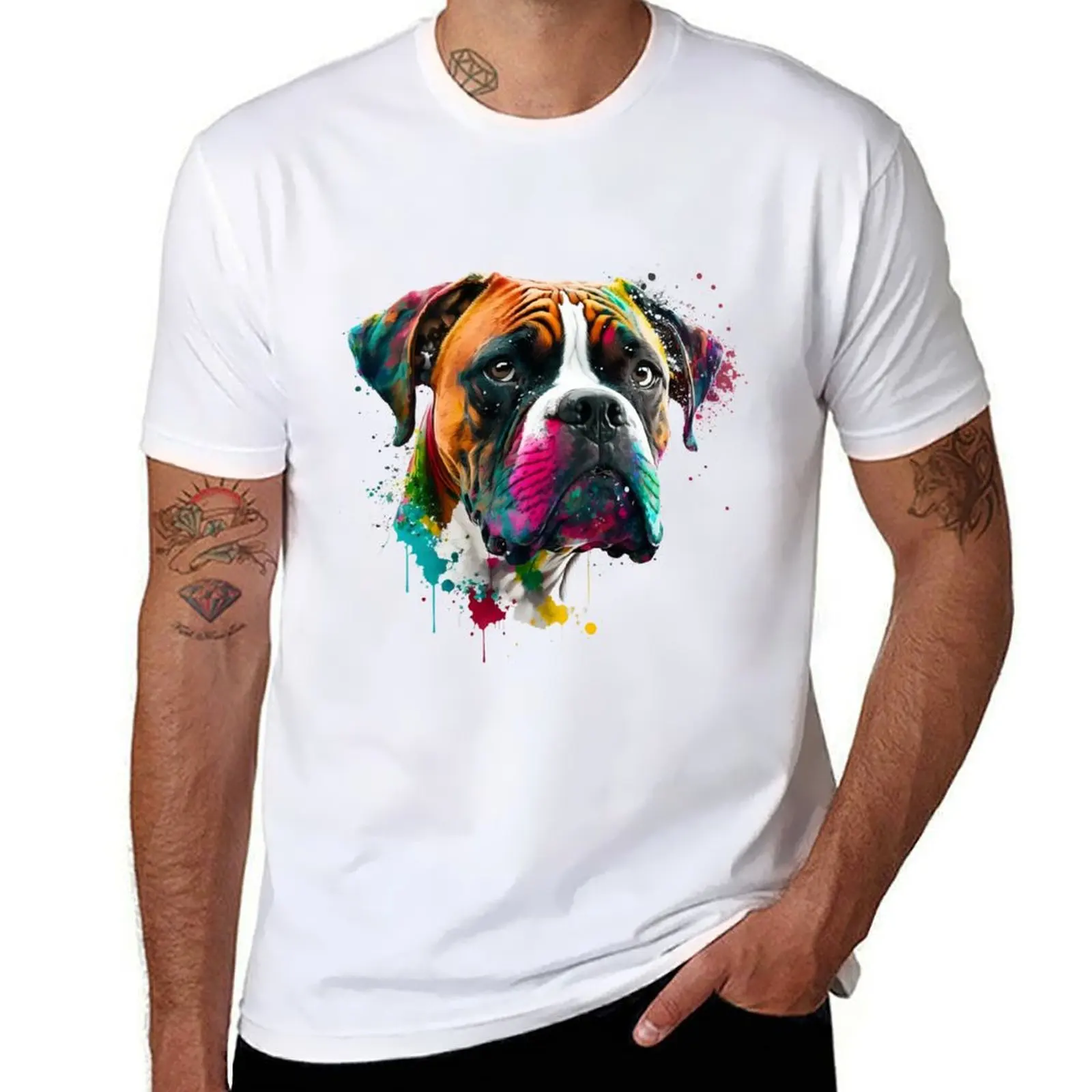 

Colorful Pop Art Boxer Dog Lover Owner Design Gift T-Shirt men t shirt cotton 100% man t shirt luxury T-shirt