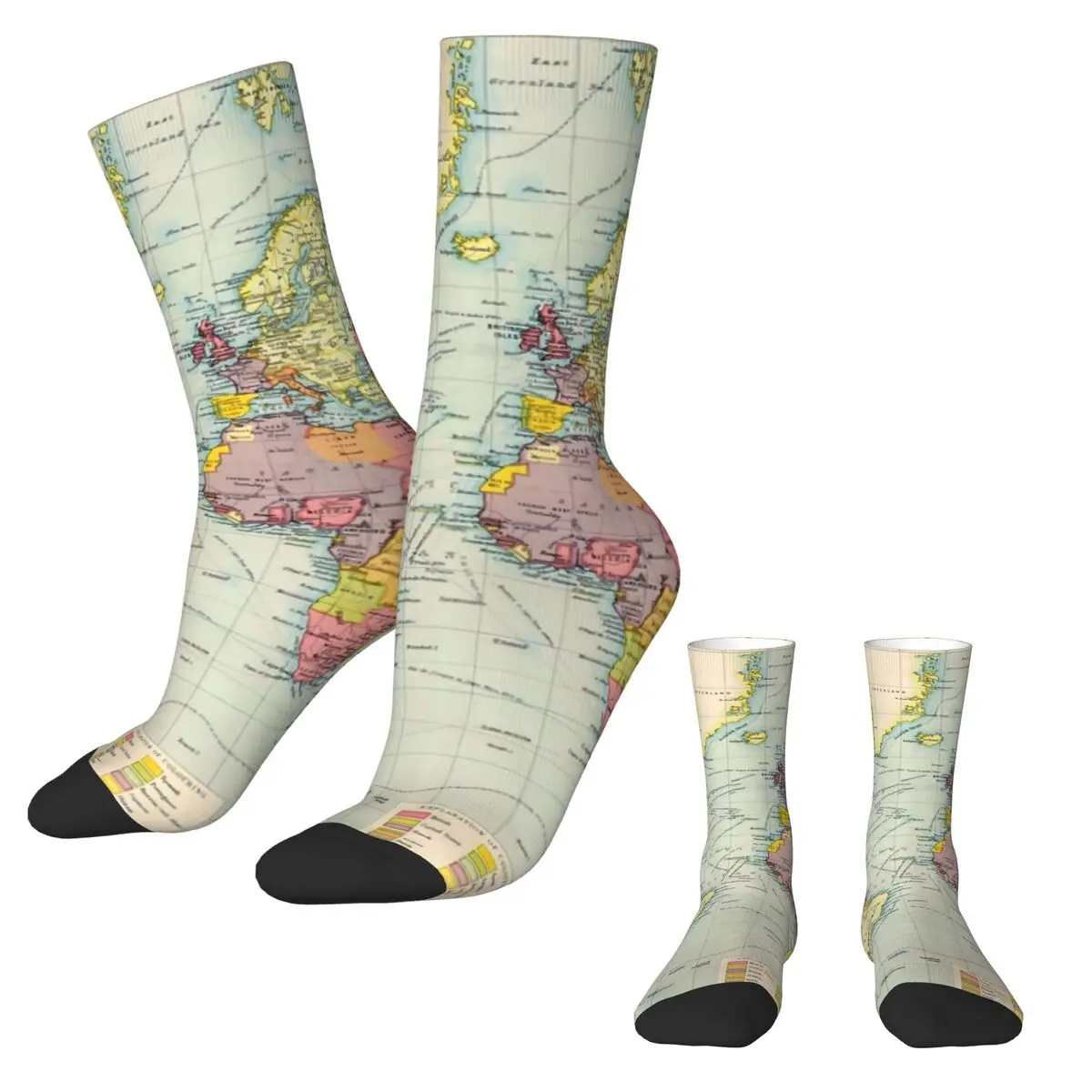 Vintage Historical World Map Socks Rainbow Map Kawaii Stockings Unisex Warm Soft Running Socks Autumn Graphic Anti-Slip Socks