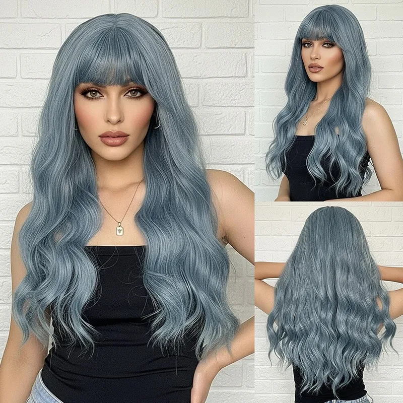 

Women's Wig Long Hair Full Wig Curly Wavy Hair Wig Grey Blue Synthetic Party Wig