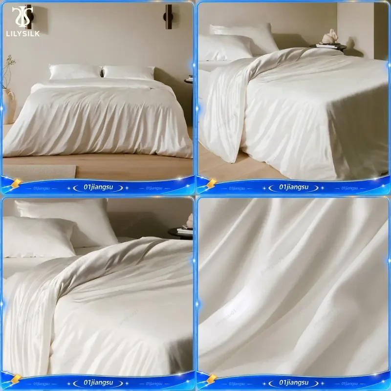 19MM Pure Silk Duvet Cover Seamless Bedding Set Hidden Zipper Corner Ties Luxury Soft Hypoallergenic Comforter Cover for