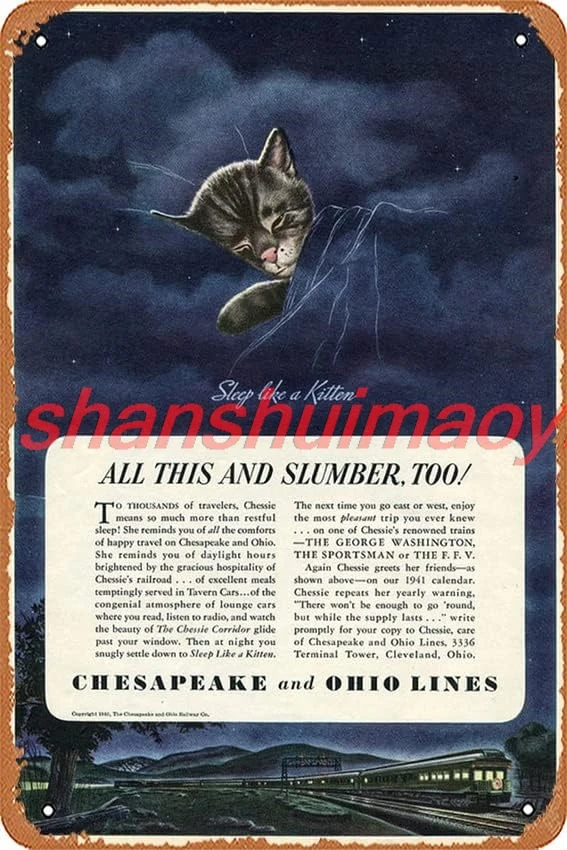 1940 Advertisement Chessie The Railroad Kitten Chesapeake And Oh - Poster | Canvas Wall Art Print Vintage Metal Tin Sig sha sign