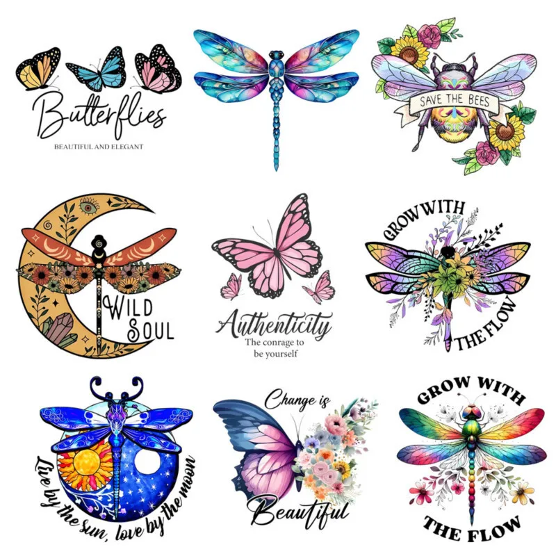 25cm Fashion Dragonfly Animal Heat Transfer Printing Clothing Patch Ironing Sticker Large Size Sticker T-shirt Pillow Decoration