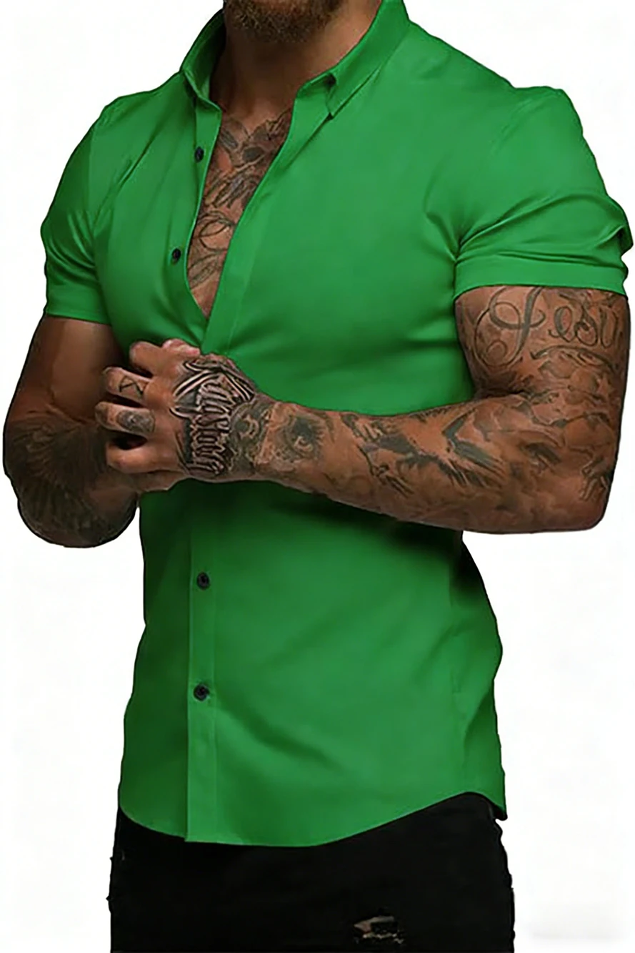 

Men's Simple Turn-Down Collar Short-Sleeve Shirt XS-5XL Sizes Suitable Various Body Types Hawaiian Resort Social Men's Clothing