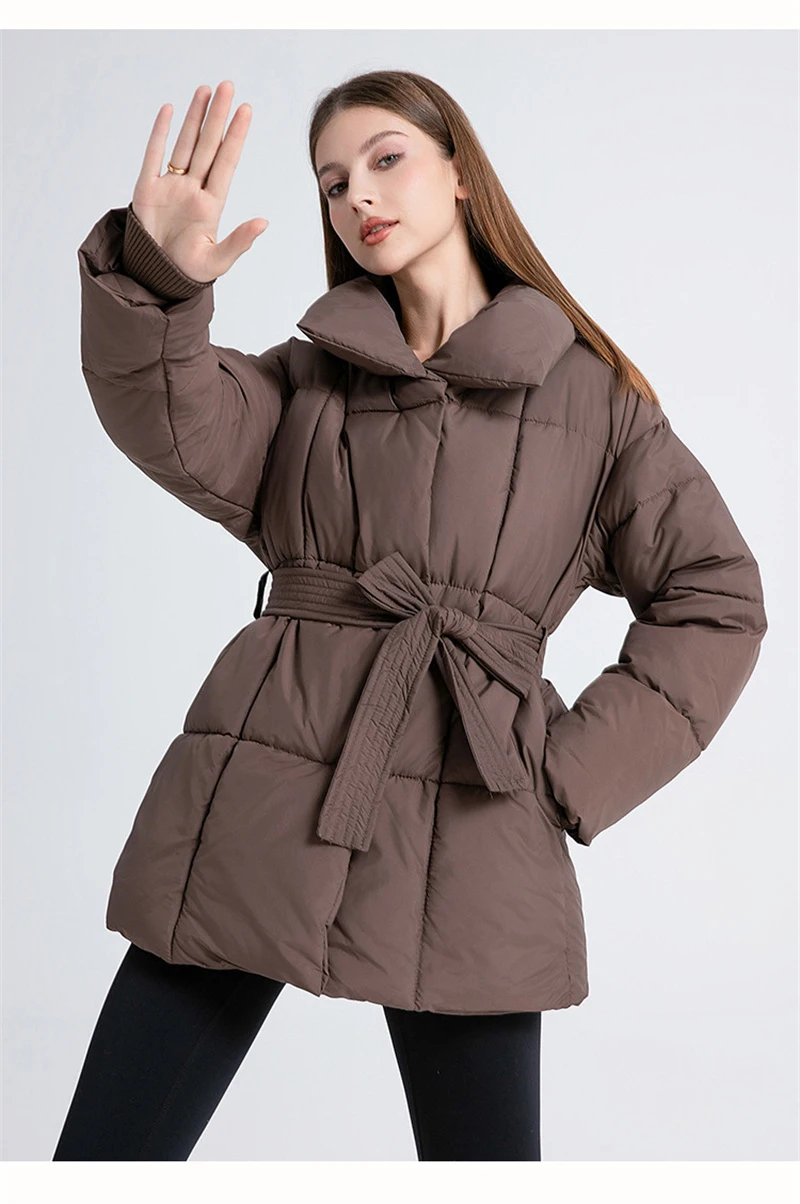 ZAROY Solid Color Down Jacket Women Winter Lapel Thick Warm Parkas With Belt Cotton Padded Snow Wear Coat Outwear пальто