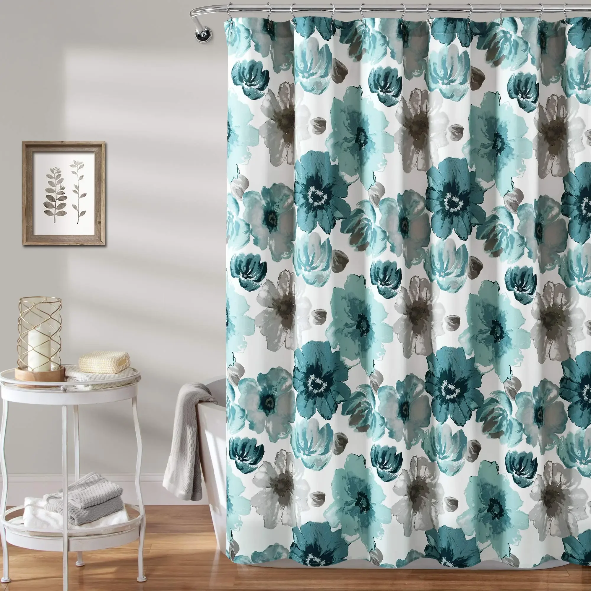 Blue Classic Flower Garden Shower Curtain,Fabric Floral Print Design Blue Leah Shower Curtain,Bathroom Elegant Floral Bath Decor