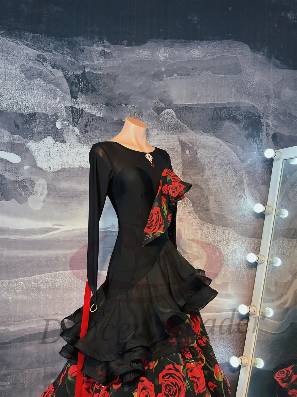 Latin Dance Costume For Women, Adults, Children, High-End Customized Rose Print Skirt, Samba Performance Dress