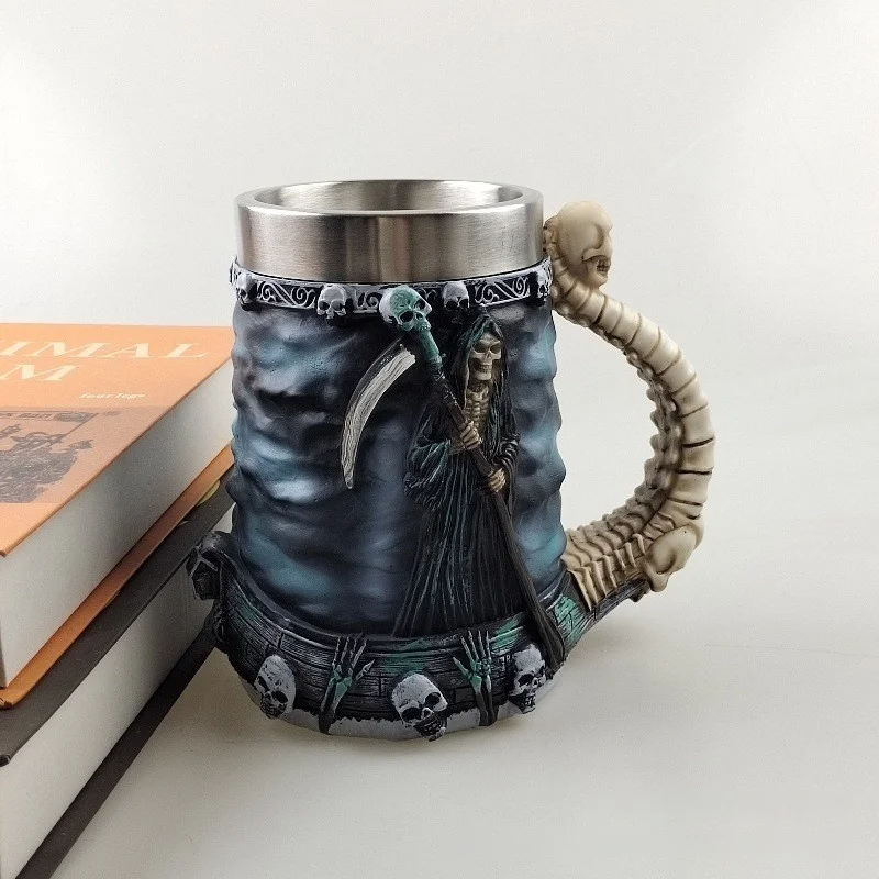 

Death Skull Beer Cup Creative 3d Modeling Stainless Steel Beer Cup Mug Large Capacity Personalized Resin British Guardian Cup