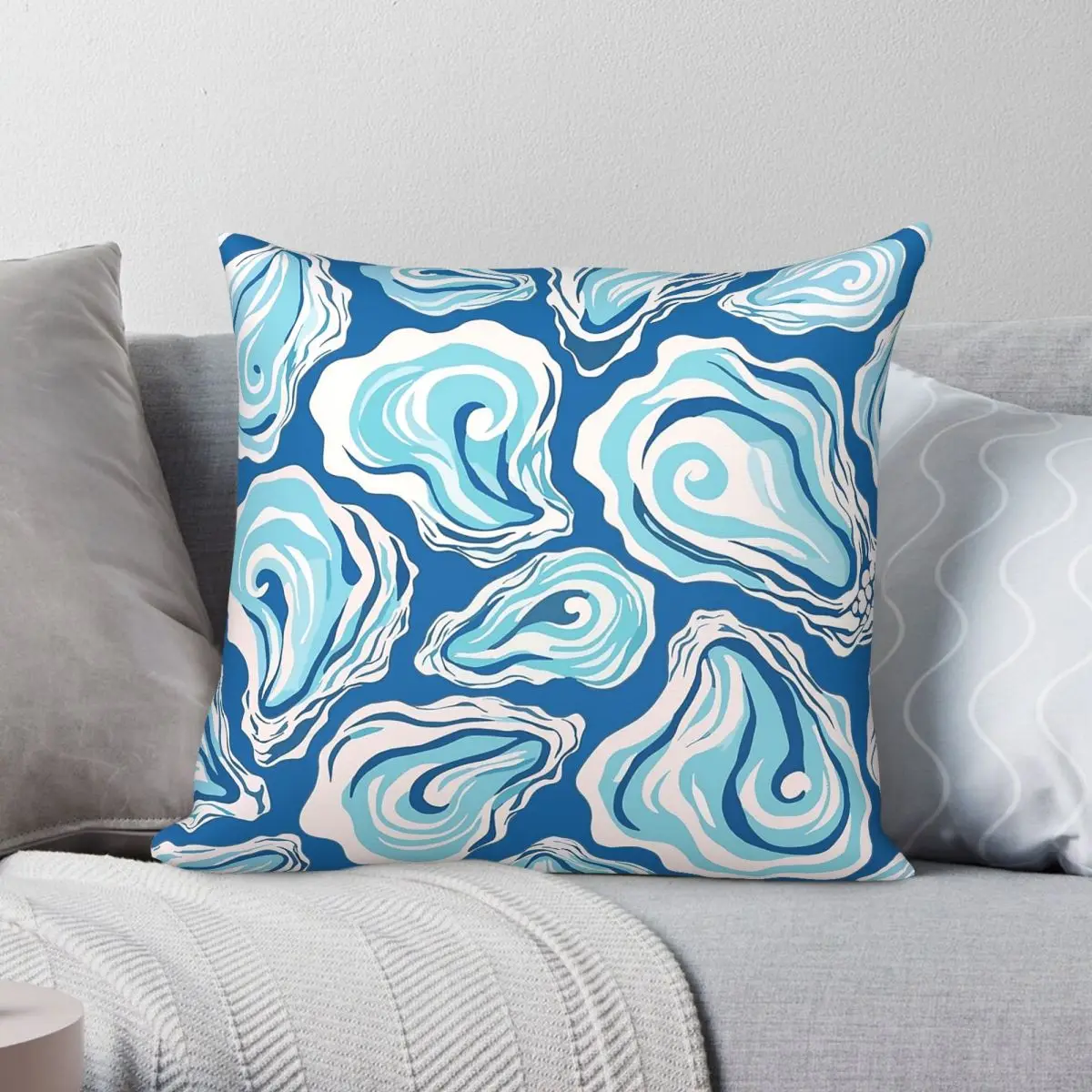 Preppy Blue Oyster Shell Square Pillowcase Polyester Linen Velvet Creative Zip Decorative Sofa Seater Cushion Cover