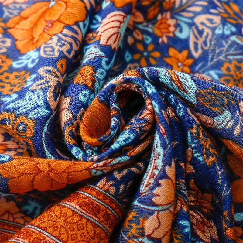 2023 Luxury Brand Viscose Scarf Indian Ethnic Vintage Floral Tassel Print Shawls and Wraps Echarpe Pashmina Bufandas 180*90Cm