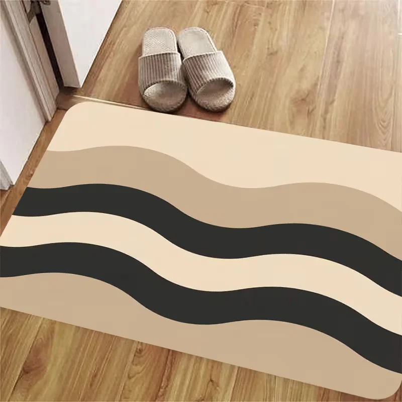 Modern Black White Chevron Geometric Doormat Stylish Zigzag Line Texture Print Non Slip Mat Contemporary Entryway Home Decor