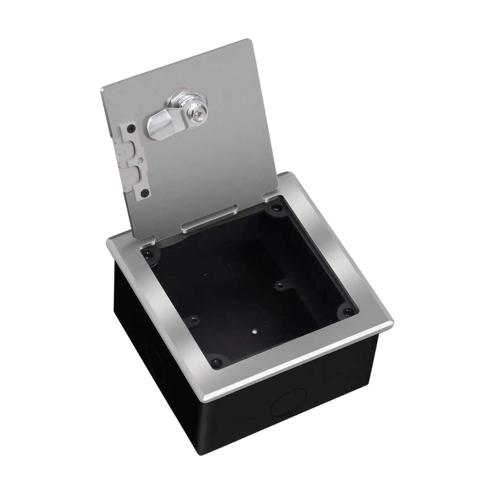 Recessed Socket Cover Stainless Steel Floor Outlet Box with Hinged Lid and Pass Through Cable Slot for Banks Offices