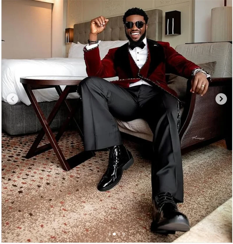 Burgundy Velvet Men Suit Set 2 Piece Crystals Blazer+Cotton Pants Prom Wedding Tuxedos Coat Customized Formal Office Jacket