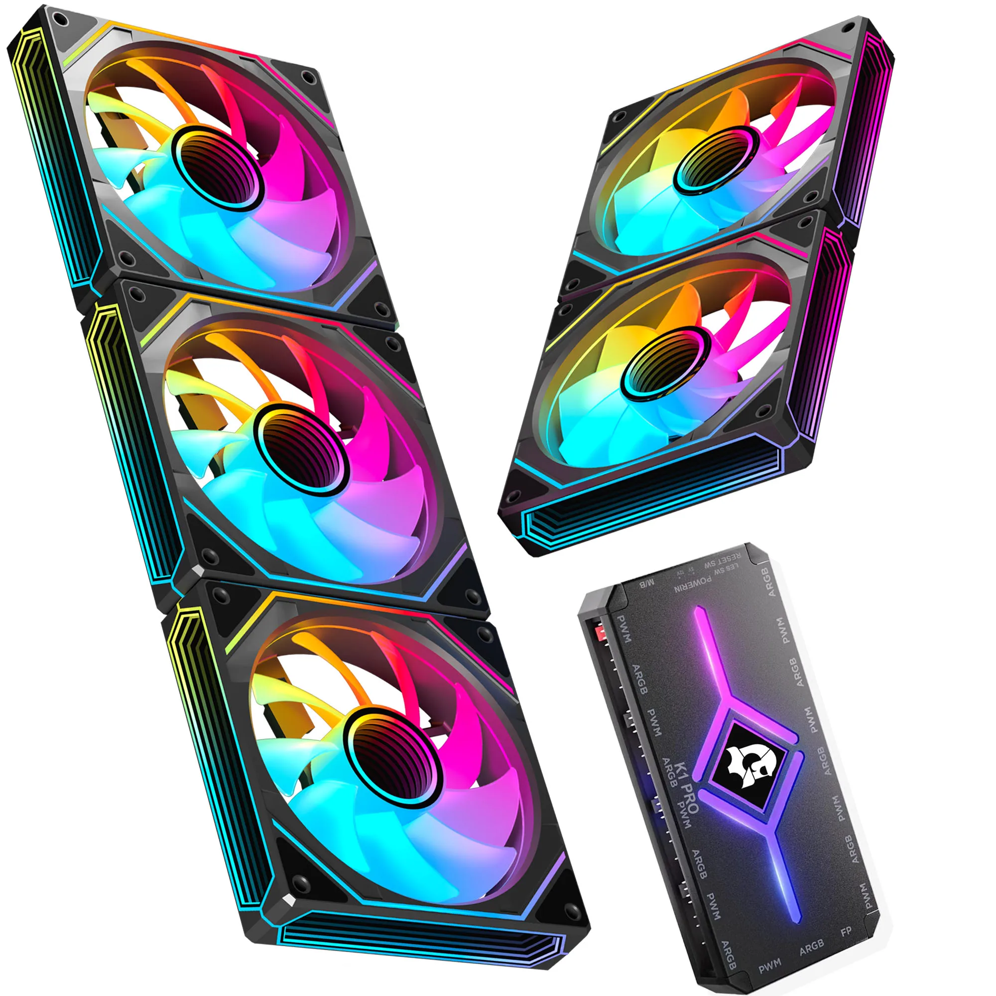 5 Pack ARGB PWM Fans,3 Forward Fan +2 Reverse Fans,5V Addressable RGB Fans with Controller, PWM PC Fan 1280 RPM,Computer Case