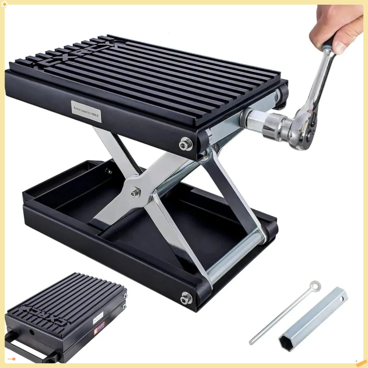 Upgraded Motorcycle Lift Jack 1400LBS, Carbon Steel Scissor Hoist with Crank Handle