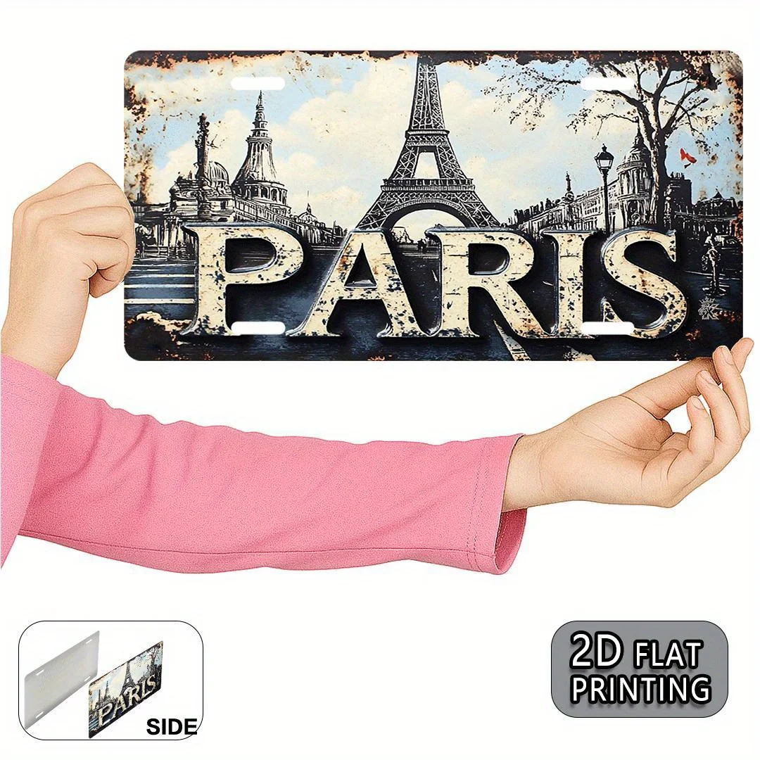 2D Flat Printing, 1pc, Paris Vintage Metal Aluminum Sign License Plate, Decorative Sign and Plaque(15x30cm), Only for Decoration