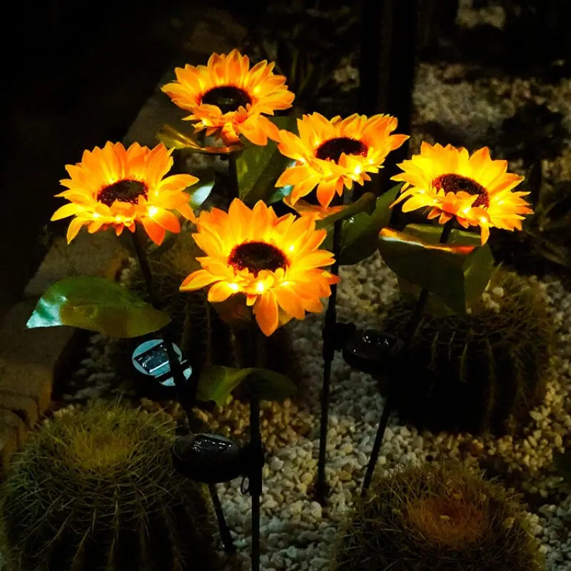 LED الشمسية عباد الشمس في الهواء الطلق أضواء الحديقة IP65 مقاوم للماء مسار ساحة الزفاف عطلة حديقة الديكور مصباح الزهور الشمسية #4