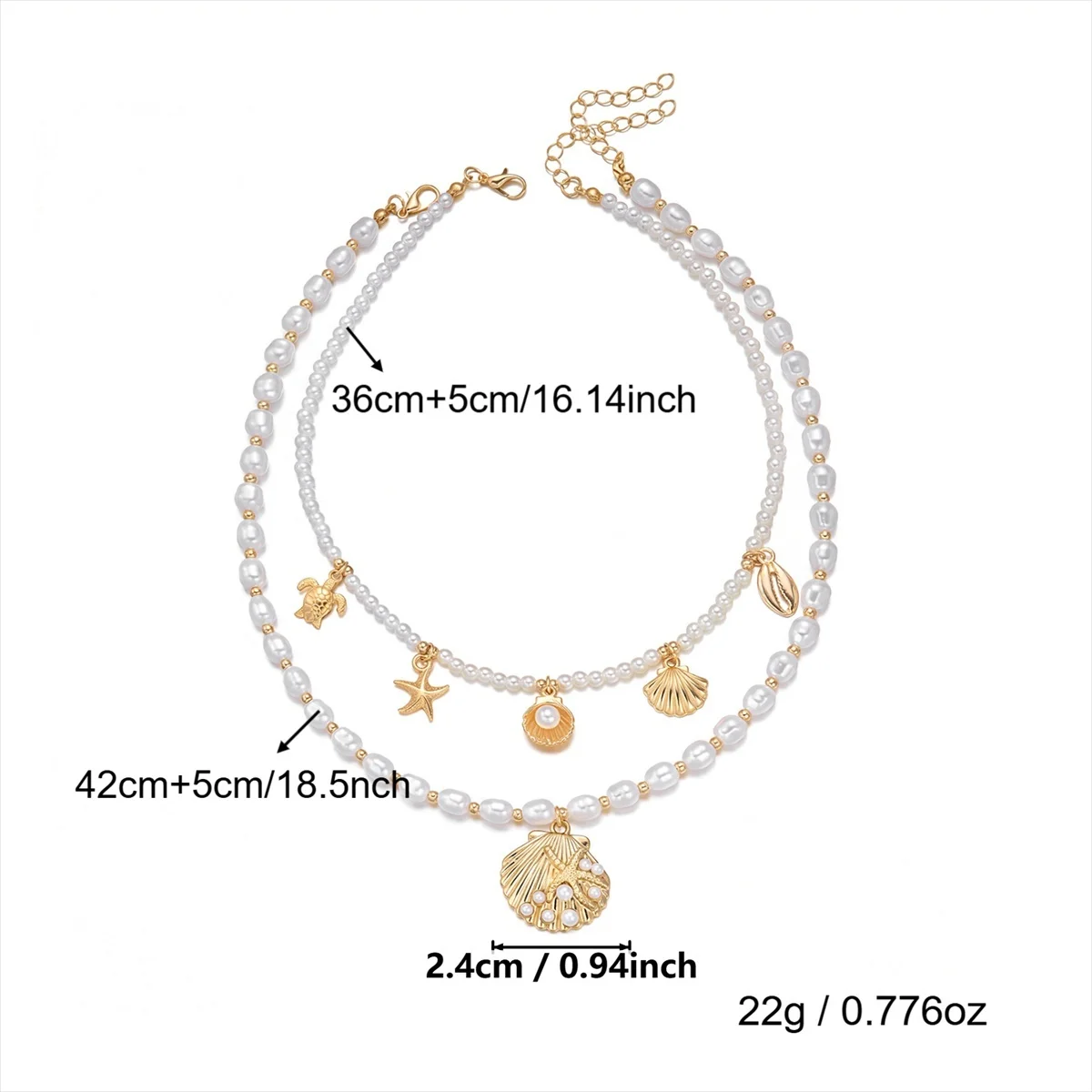 Boho Seestern Muschel Seepferdchen Hummer Anhänger Halskette für Damen und Herren, unregelmäßige Imitationsperle, Ozean-Strand-Choker-Schmuck – Detail 22