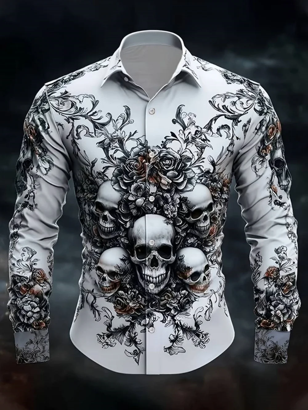 2026 Men's Shirt Gothic Skull Shirt Button up Long Sleeve Shirt Dark Punk Gothic Style Streetwear Y2k Top Fashion Men's Clothing
