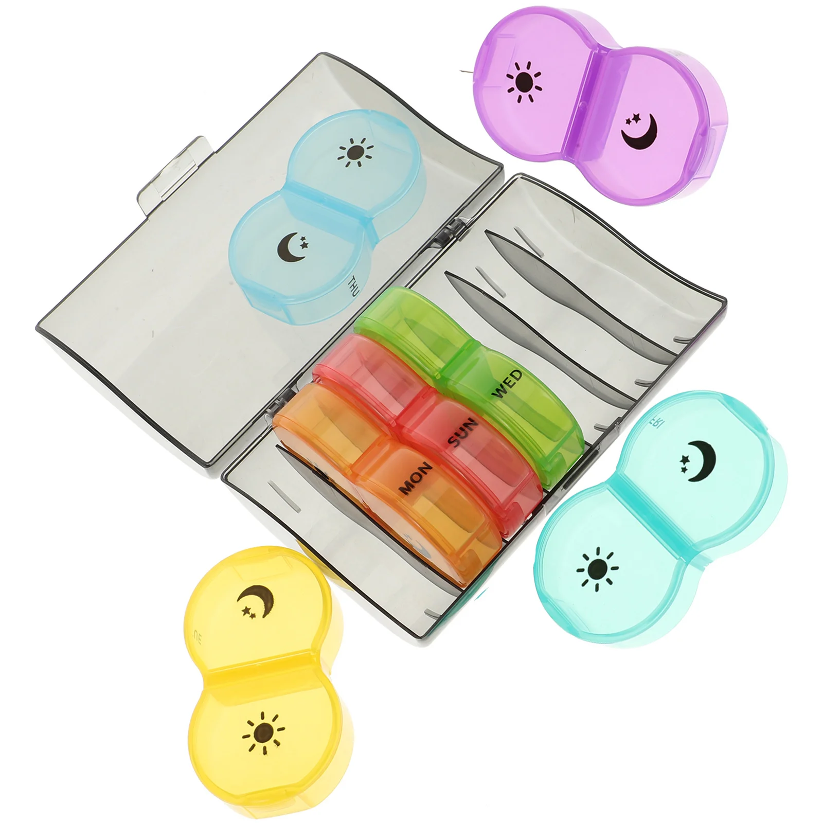 

Портативный органайзер для лекарств Прочный компактный дозатор Индивидуальные отделения Износостойкое хранилище