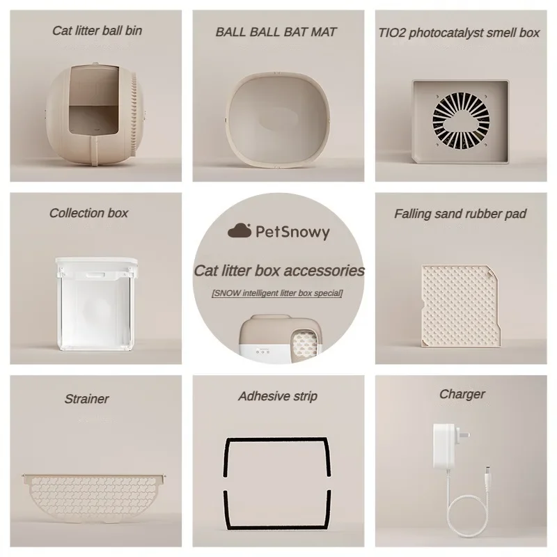 

PetSnowy Cat Toilet Complete Set of Accessories Toilet Box/mat/Filter Mesh/Rubber Strip/Charger/Cat Litter Ball Compartment