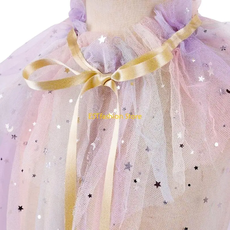 Y5GC Princess Dressing Up Accessory Sequins Tulle Princess Cloak Princess for Halloween Princess Costumes Birthday