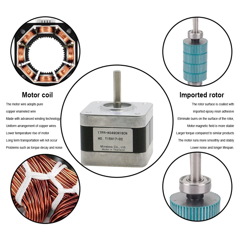 HLTNC Stappenmotor met laag koppel Nema17 0,23 nm Motor42HS34-A5-A24 0,95 2-fase hybride stappenmotor voor CNC-router