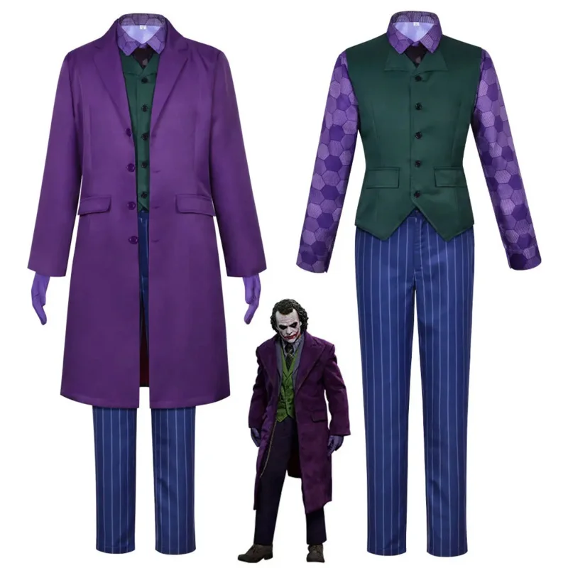 

Movie Joker Costume Halloween Cosplay Costume Knight Coat Shirt Vest Full Suit Adult Outfit Halloween Performance Clothing