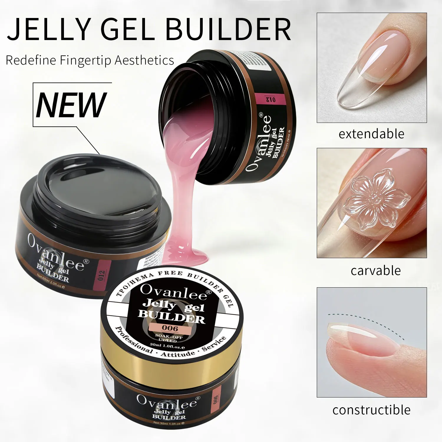 Ovanlee 30g Builder Gel Nail Polish Large Capacity Hard Gel for Nail Extension Strong Self-Levelling Long Lasting
