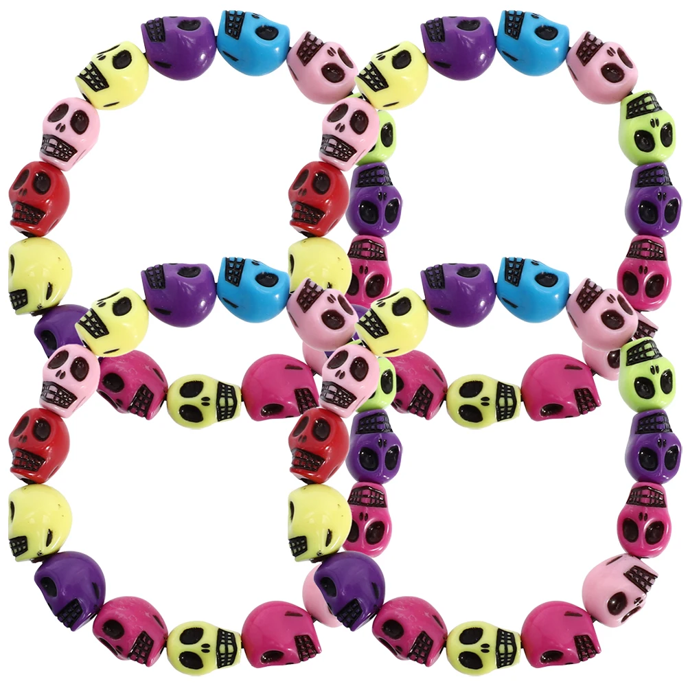 

4Pcs Skull Bead Bracelets Gothic Resin Unisex Punk Wristbands Men Halloween Turquoise Cool Daily Stage Party HipHop
