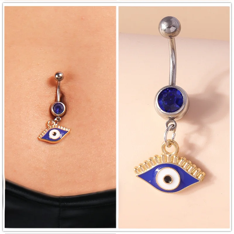 Aihua Böhmen Hamsa Hand baumeln Nabel Ring Chirurgenstahl türkische glückliche blaue Augen Bauchnabel Ring Piercing Ombligo Körperschmuck – Detail 11
